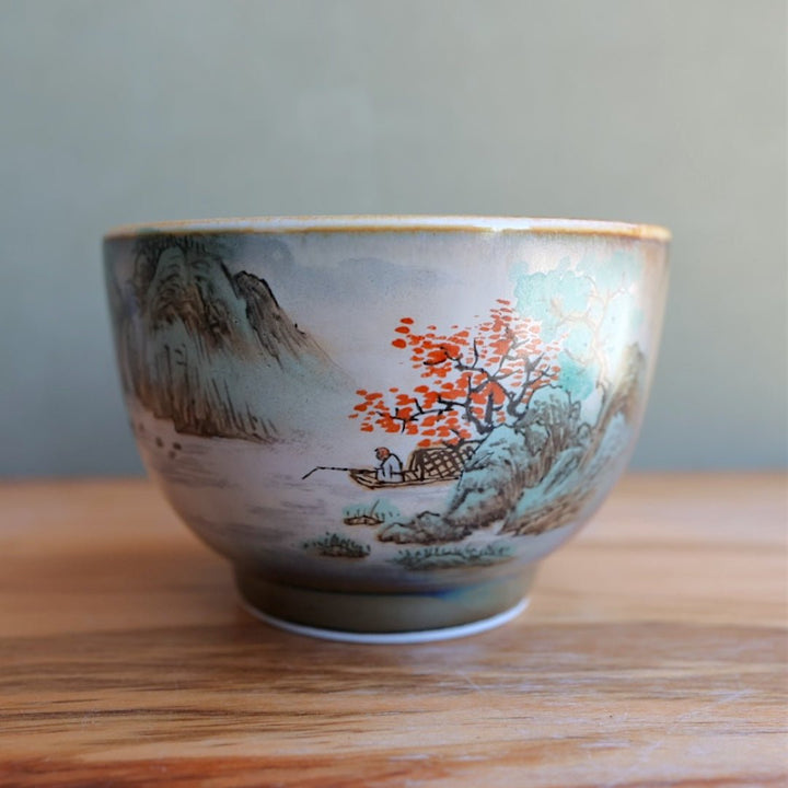 Hand - Painted Peaks & Waterfalls Jingdezhen Teacups - Tea and Whisk