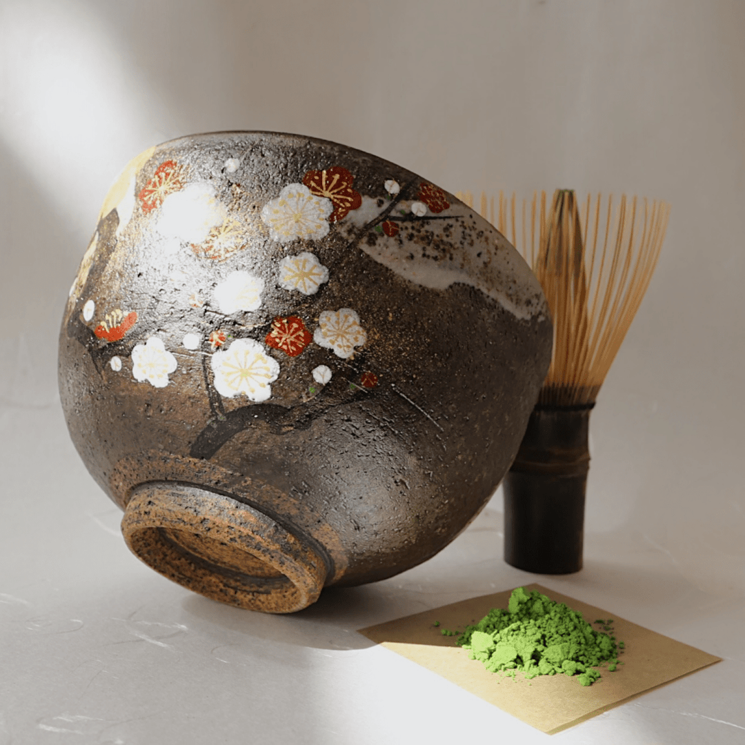 Handcrafted "Plum Blossom" Kyoyaki Matcha Bowl - Tea and Whisk