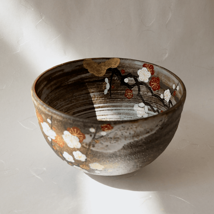 Handcrafted "Plum Blossom" Kyoyaki Matcha Bowl - Tea and Whisk
