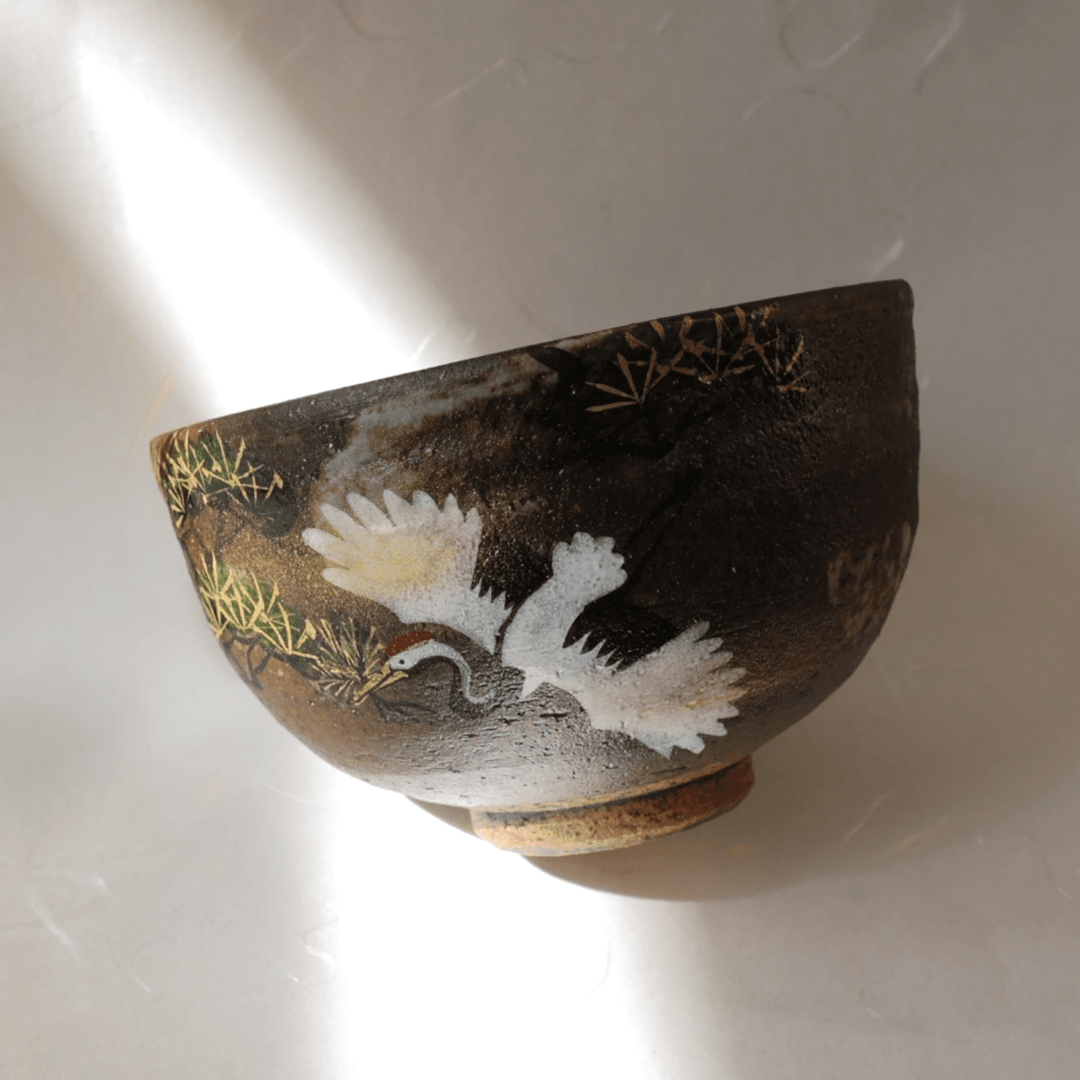 Handcrafted "Tsuru" Kyoyaki Matcha Bowl - Tea and Whisk