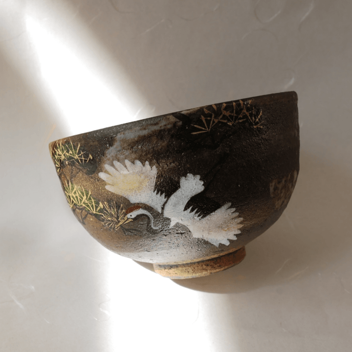 Handcrafted "Tsuru" Kyoyaki Matcha Bowl - Tea and Whisk