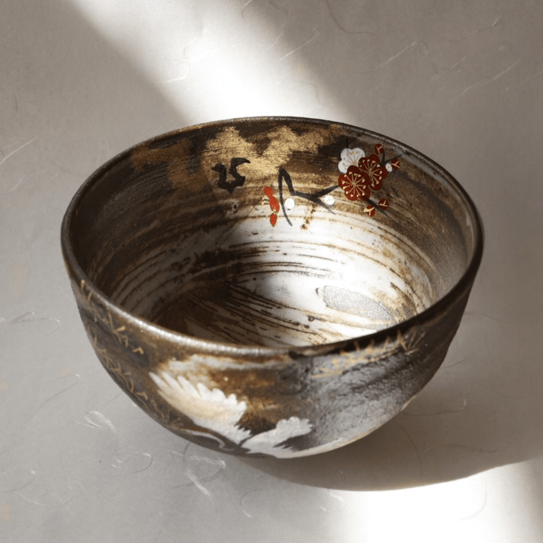 Handcrafted "Tsuru" Kyoyaki Matcha Bowl - Tea and Whisk