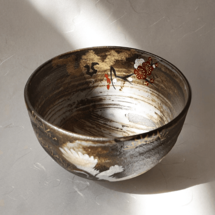 Handcrafted "Tsuru" Kyoyaki Matcha Bowl - Tea and Whisk