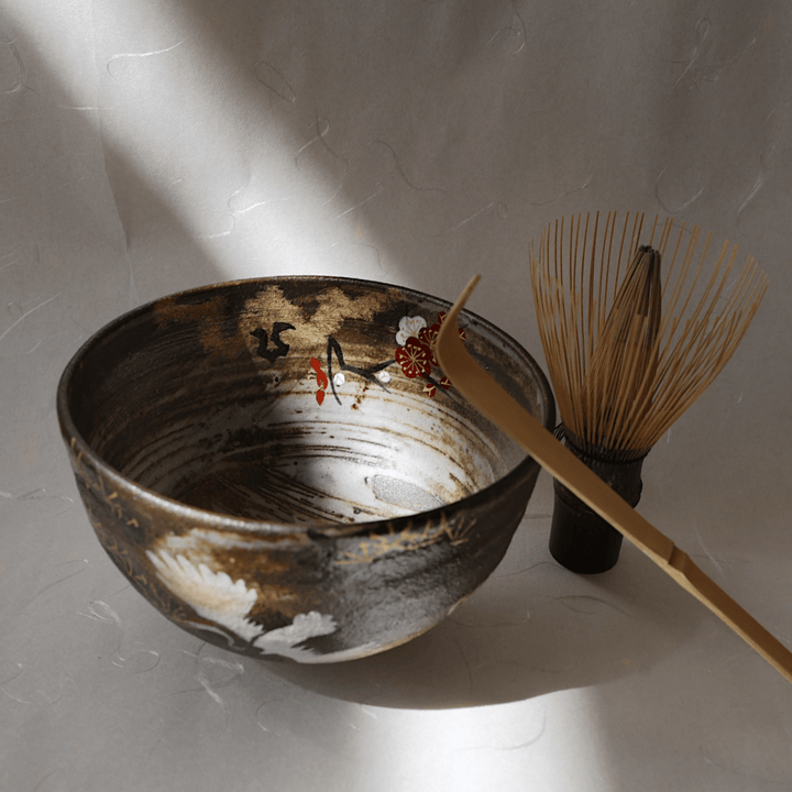Handcrafted "Tsuru" Kyoyaki Matcha Bowl - Tea and Whisk