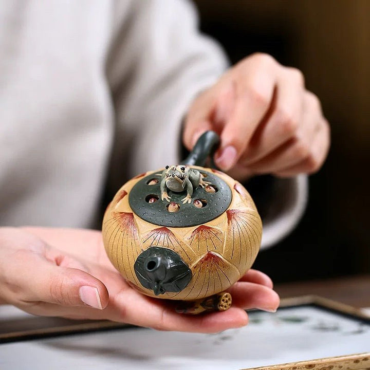 Handmade Yellow Clay Yixing Teapot - Lotus Guardian - Tea and Whisk