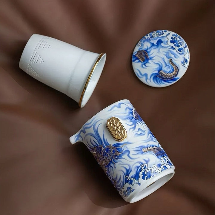 Imperial Azure Dragon Portable Gongfu Tea Set - Tea and Whisk