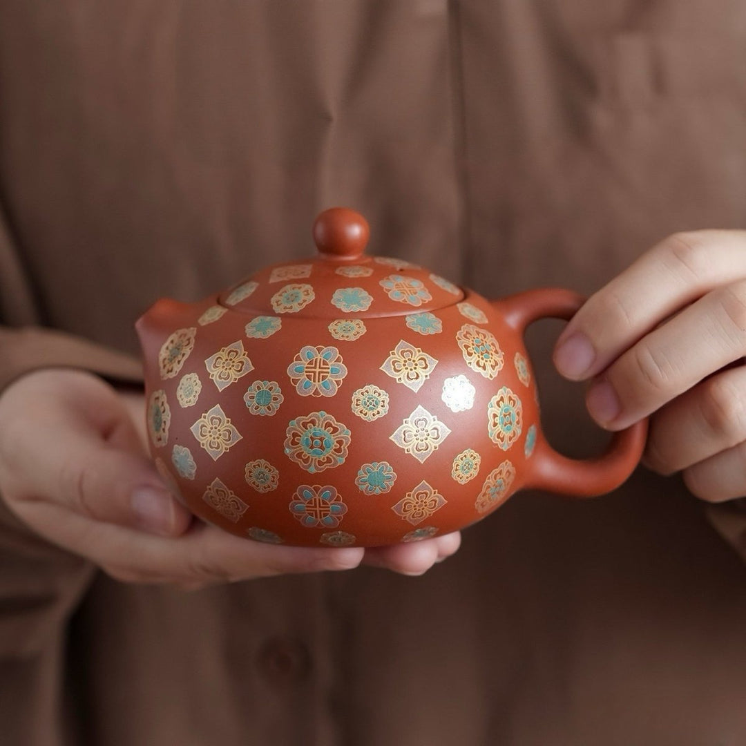 Imperial Blossom - Yixing Red Clay Teapot Journey Set - Tea and Whisk