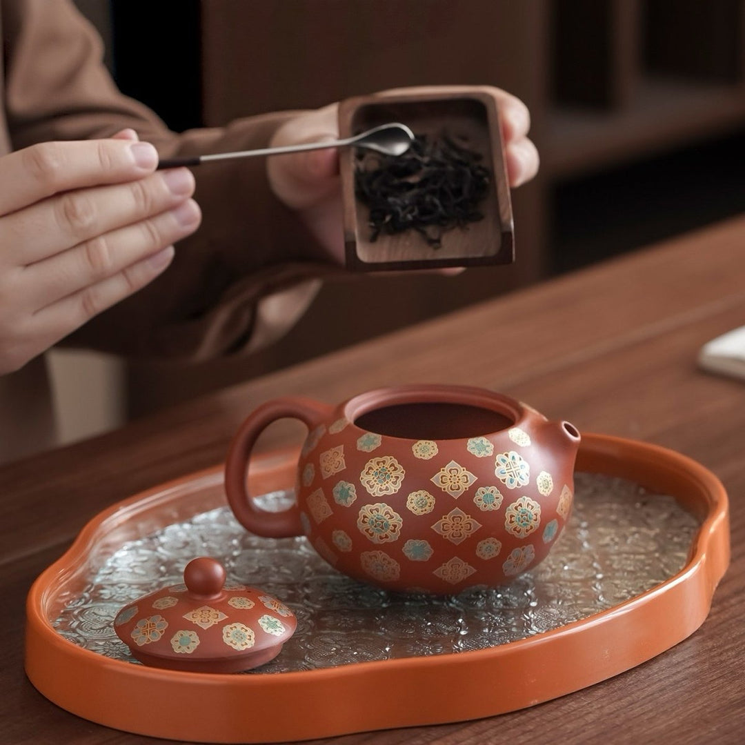 Imperial Blossom - Yixing Red Clay Teapot Journey Set - Tea and Whisk