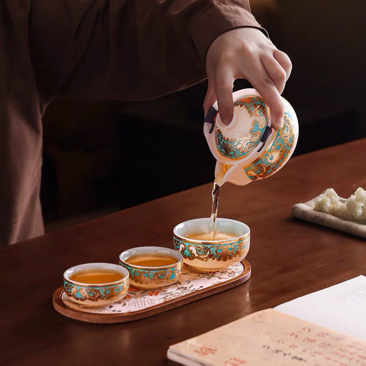 Jade Brocade Elegance Travel Tea Set - Tea and Whisk