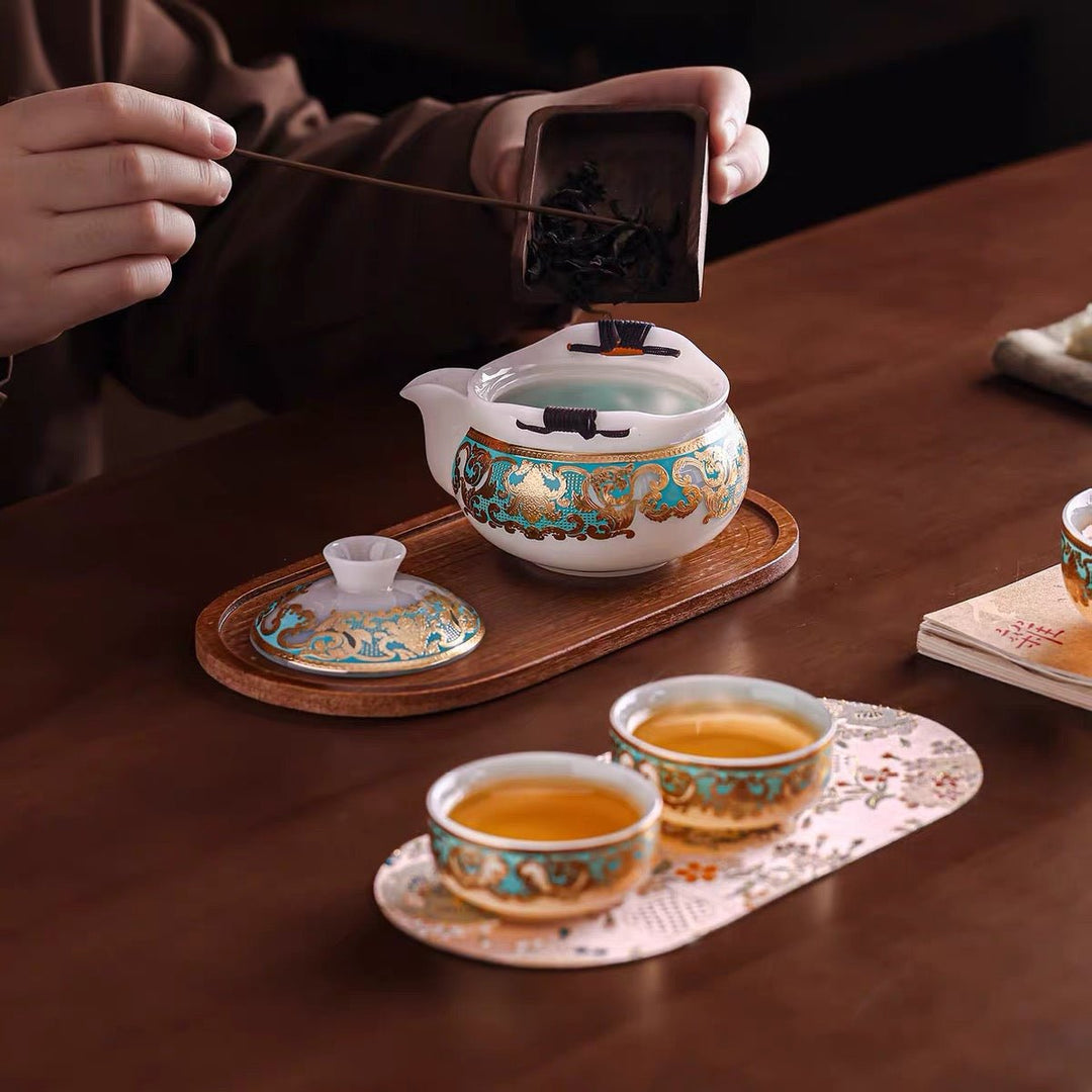 Jade Brocade Elegance Travel Tea Set - Tea and Whisk