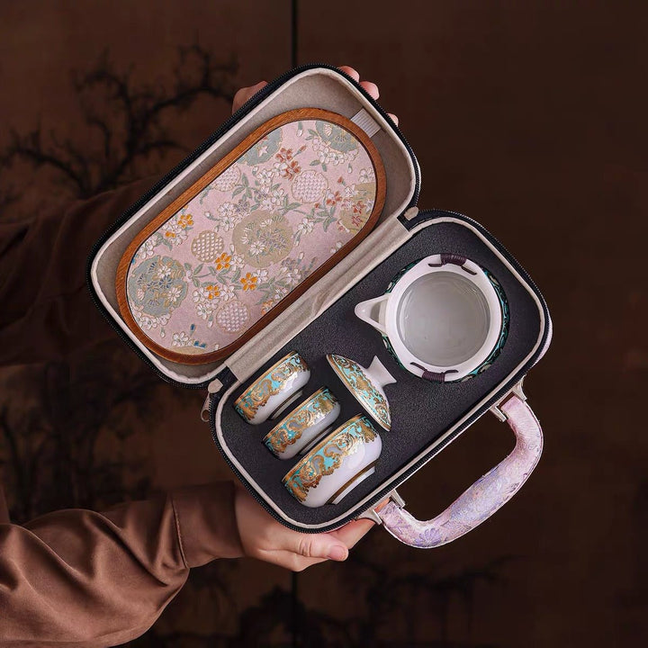 Jade Brocade Elegance Travel Tea Set - Tea and Whisk