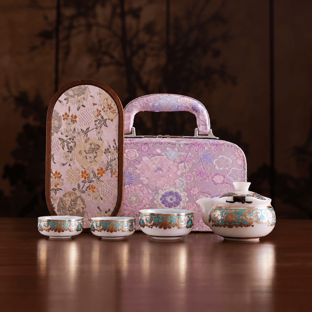 Jade Brocade Elegance Travel Tea Set - Tea and Whisk