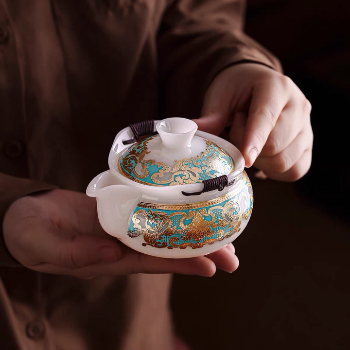 Jade Brocade Elegance Travel Tea Set - Tea and Whisk