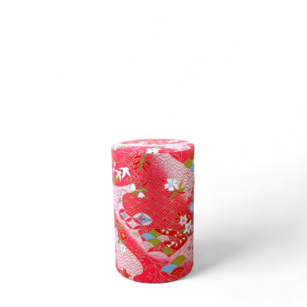 Japanese Chazutsu - Washi Tin Tea Canister Hanazono - Tea and Whisk