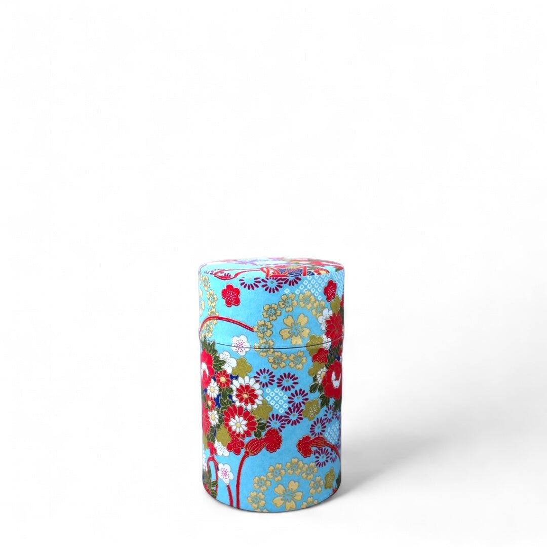 Japanese Chazutsu - Washi Tin Tea Canister Hanazono - Tea and Whisk