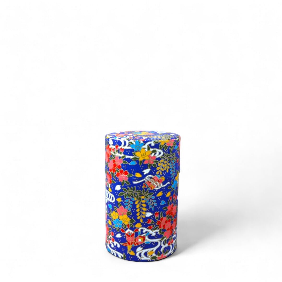 Japanese Chazutsu - Washi Tin Tea Canister Hanazono - Tea and Whisk