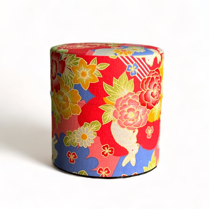 Japanese Chazutsu - Washi Tin Tea Canister Ikebana - Tea and Whisk