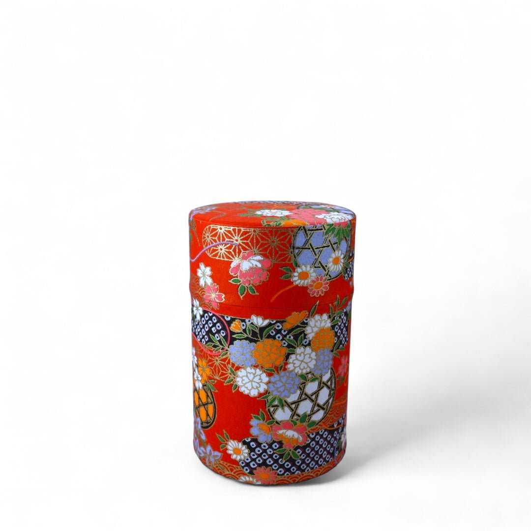 Japanese Chazutsu - Washi Tin Tea Canister Iwai - Tea and Whisk