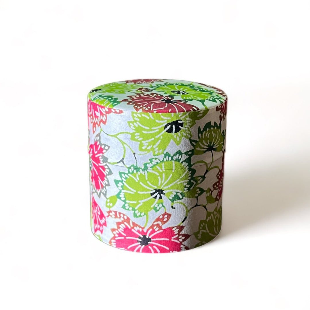 Japanese Chazutsu - Washi Tin Tea Canister Natsuhana - Tea and Whisk