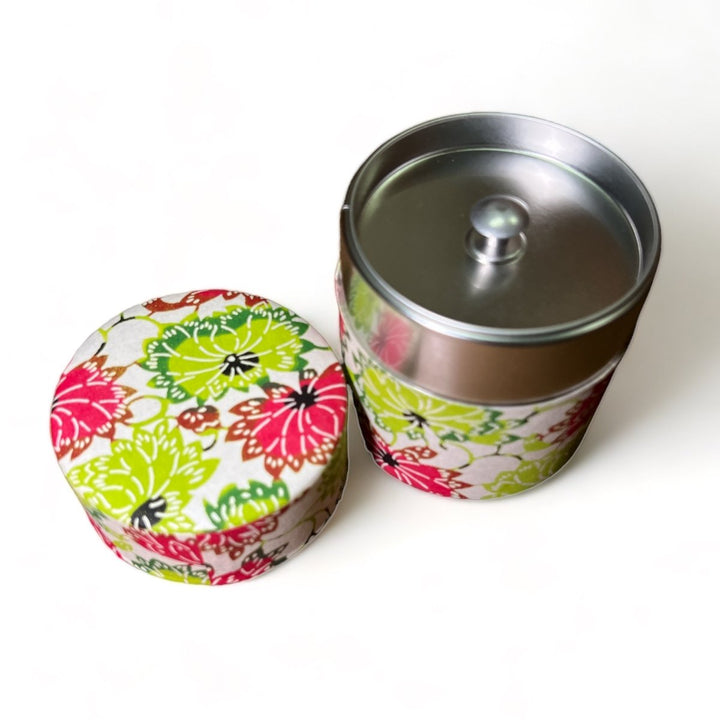 Japanese Chazutsu - Washi Tin Tea Canister Natsuhana - Tea and Whisk