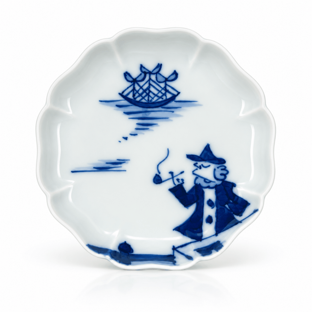 Japanese Handcrafted Arita-yaki Qinghua Porcelain Tea Plate - Tea and Whisk