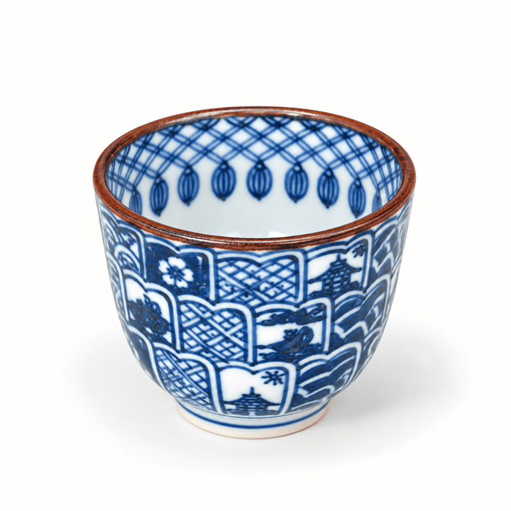 Japanese Handcrafted Aritayaki Sometsuke Porcelain Teacup - Tea and Whisk