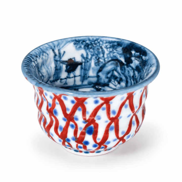 Japanese Handcrafted Aritayaki Sometsuke Porcelain Teacup - Tea and Whisk