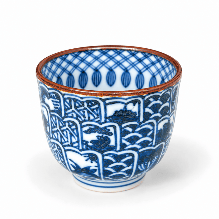 Japanese Handcrafted Aritayaki Sometsuke Porcelain Teacup - Tea and Whisk