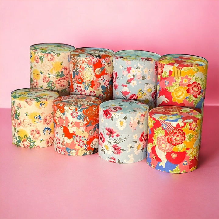 Japanese Handcrafted Chazutsu - Washi Tin Tea Canister (Random Pattern) - Tea and Whisk