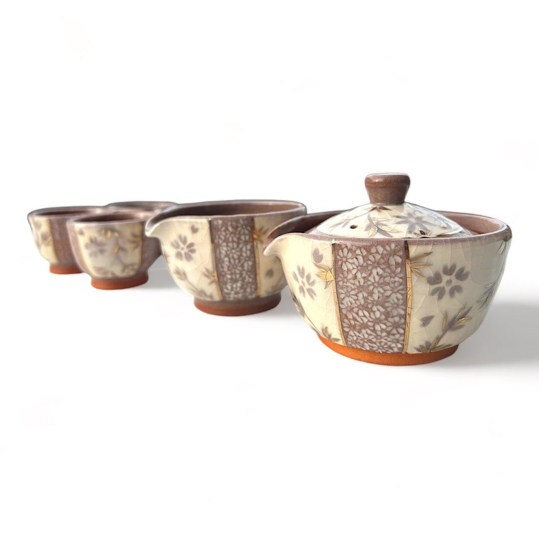 Japanese Handmade Kyoyaki Houbin Set - Hana Yuki - Tea and Whisk