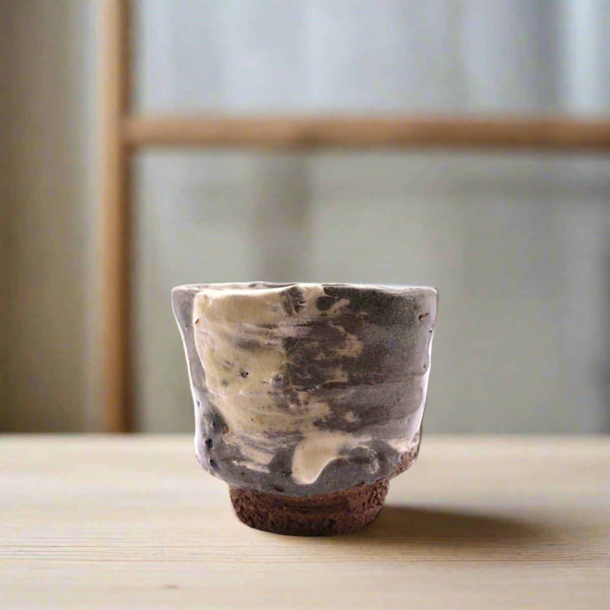 Japanese Wood - Fired Handmade Teacup - Soboku - Tea and Whisk