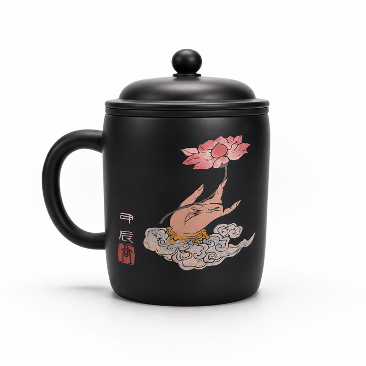 Jianshui "Lotus Reverie" Handmade Office Tea Mug With Strainer - Tea and Whisk
