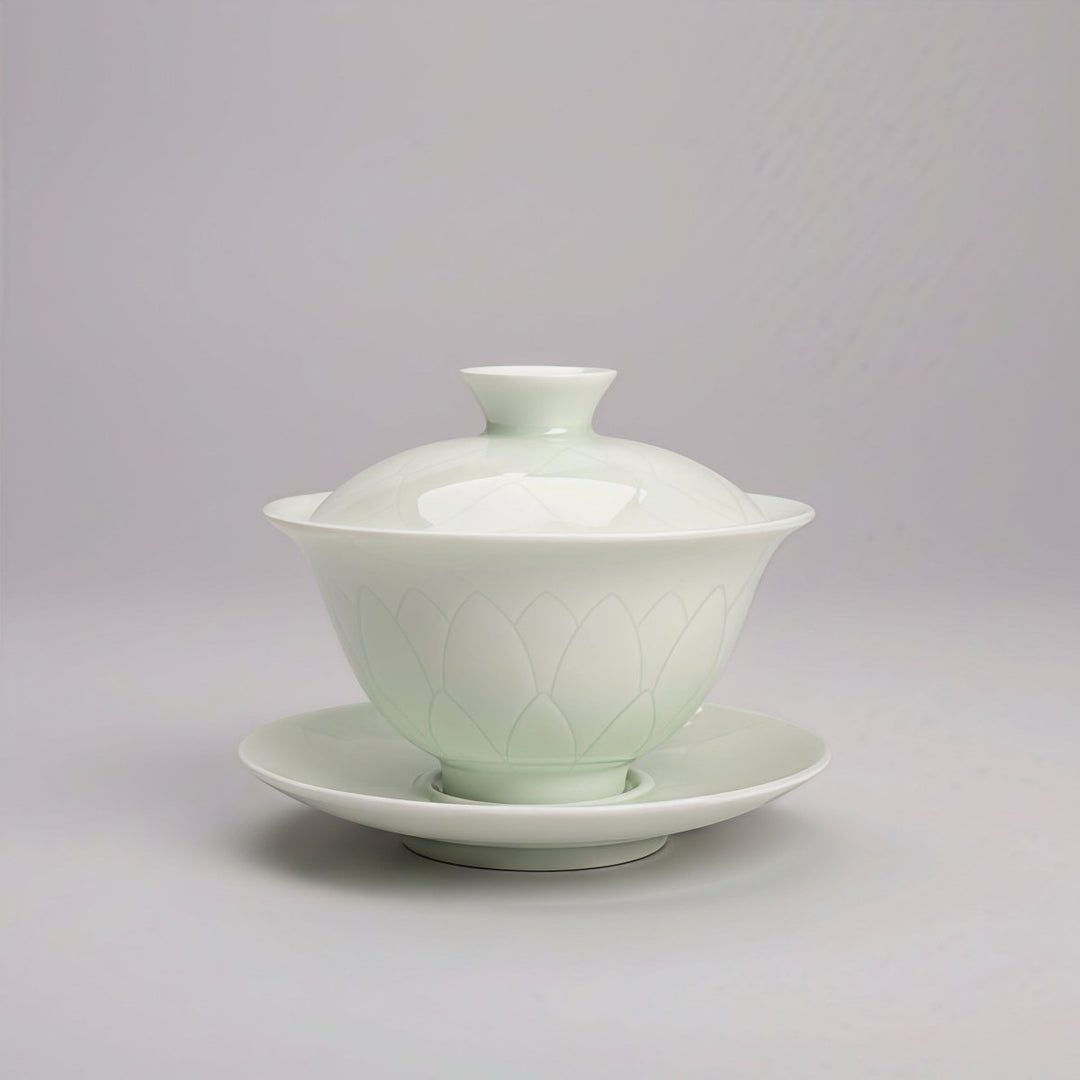 Jingdezhen Authentic “Hidden Lotus” Jade Celadon Gaiwan - Tea and Whisk
