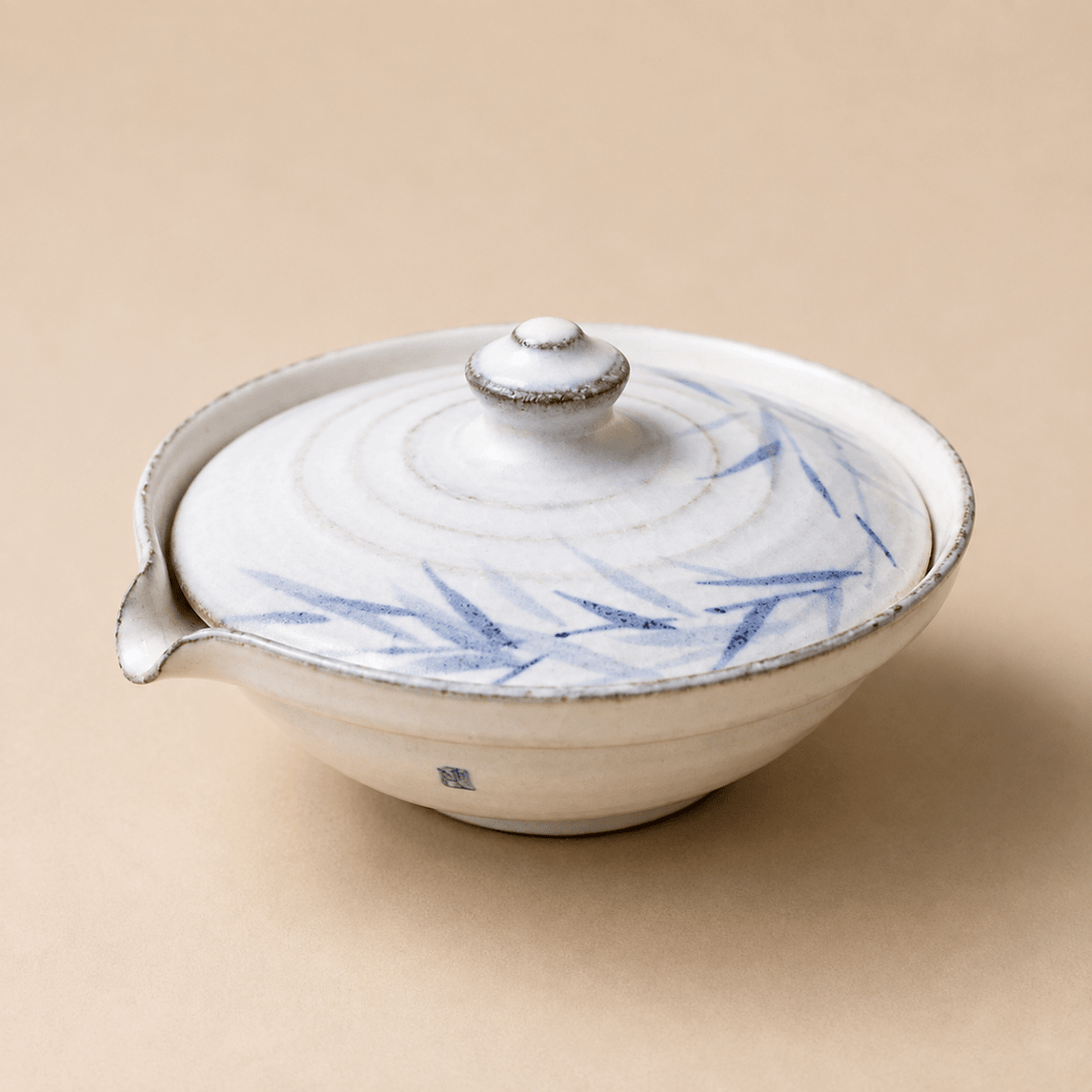 Jingdezhen "Bamboo Pavillion" Stoneware Spouted Gaiwan - Tea and Whisk