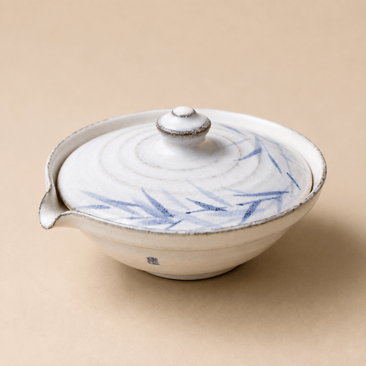 Jingdezhen "Bamboo Pavillion" Stoneware Spouted Gaiwan - Tea and Whisk