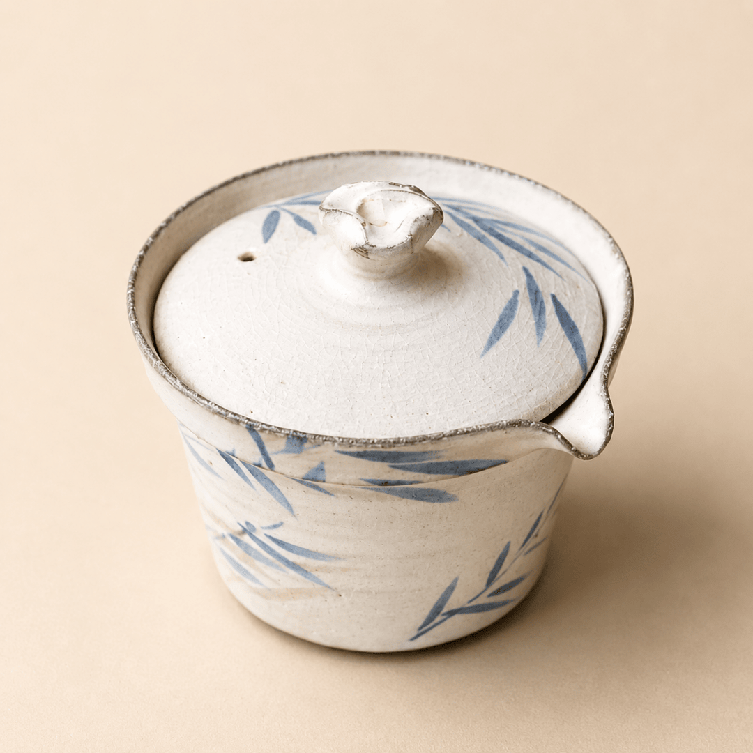 Jingdezhen "Bamboo Pavillion" Stoneware Spouted Gaiwan - Tea and Whisk