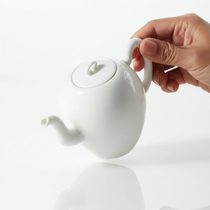 Jingdezhen “Beauty Shoulder” Pure White Jade Porcelain Gongfu Teapot - Tea and Whisk