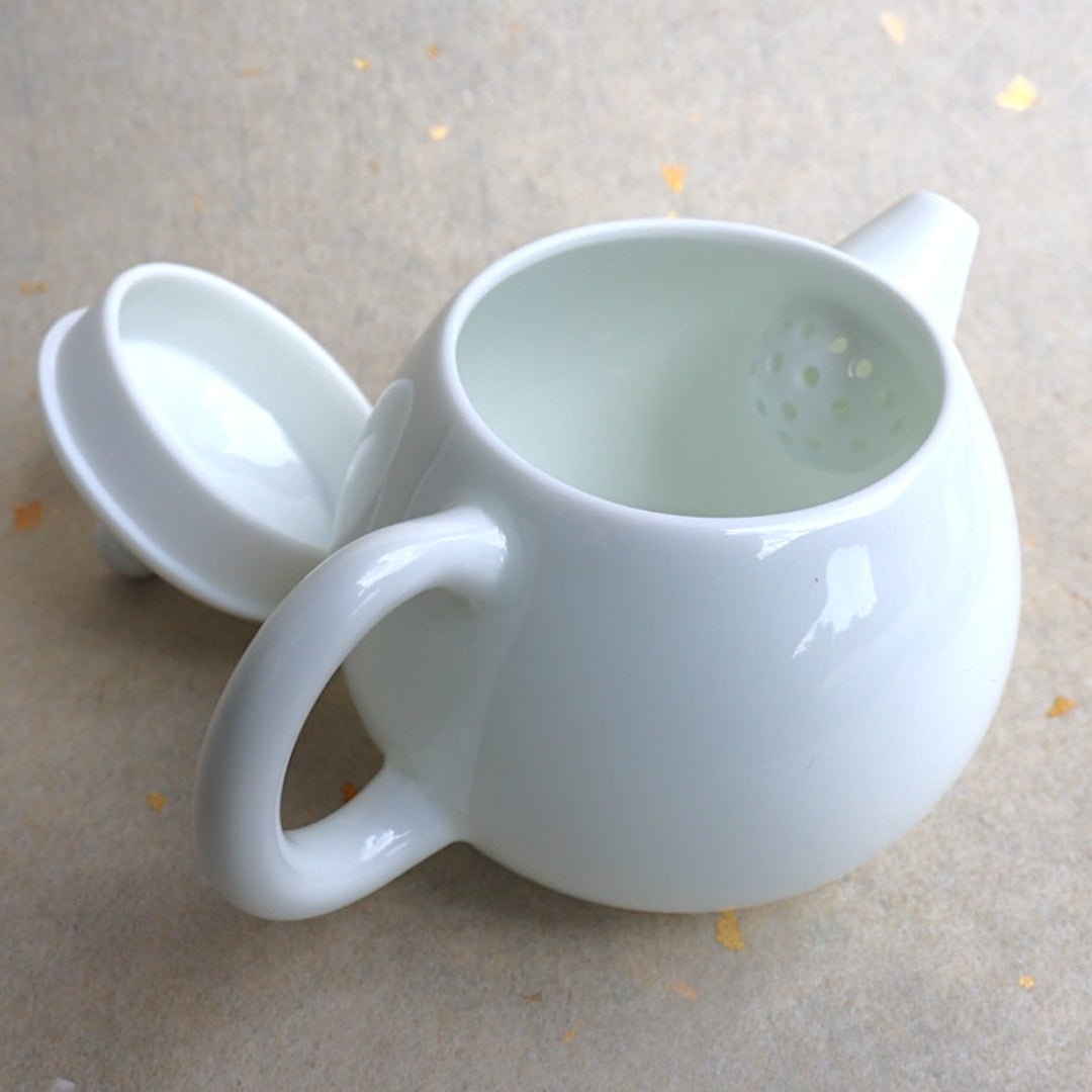 Jingdezhen “Dragon Egg” Pure White Jade Porcelain Gongfu Teapot - Tea and Whisk
