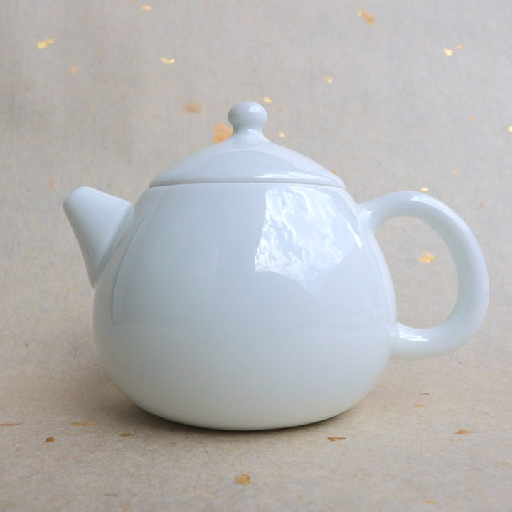 Jingdezhen “Dragon Egg” Pure White Jade Porcelain Gongfu Teapot - Tea and Whisk