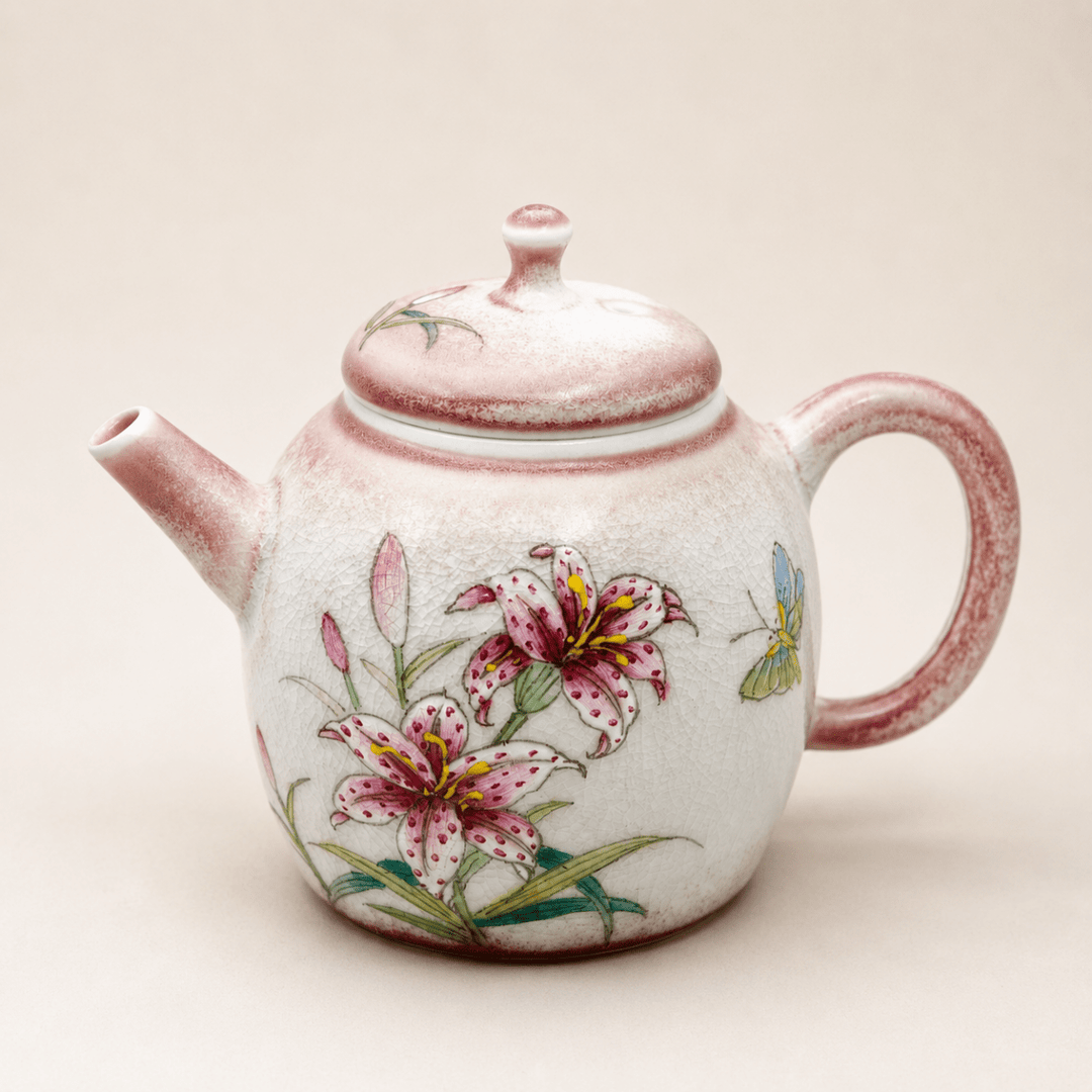 Jingdezhen Hand-Painted "Blushing Lily" Teapot 130ml - Tea and Whisk