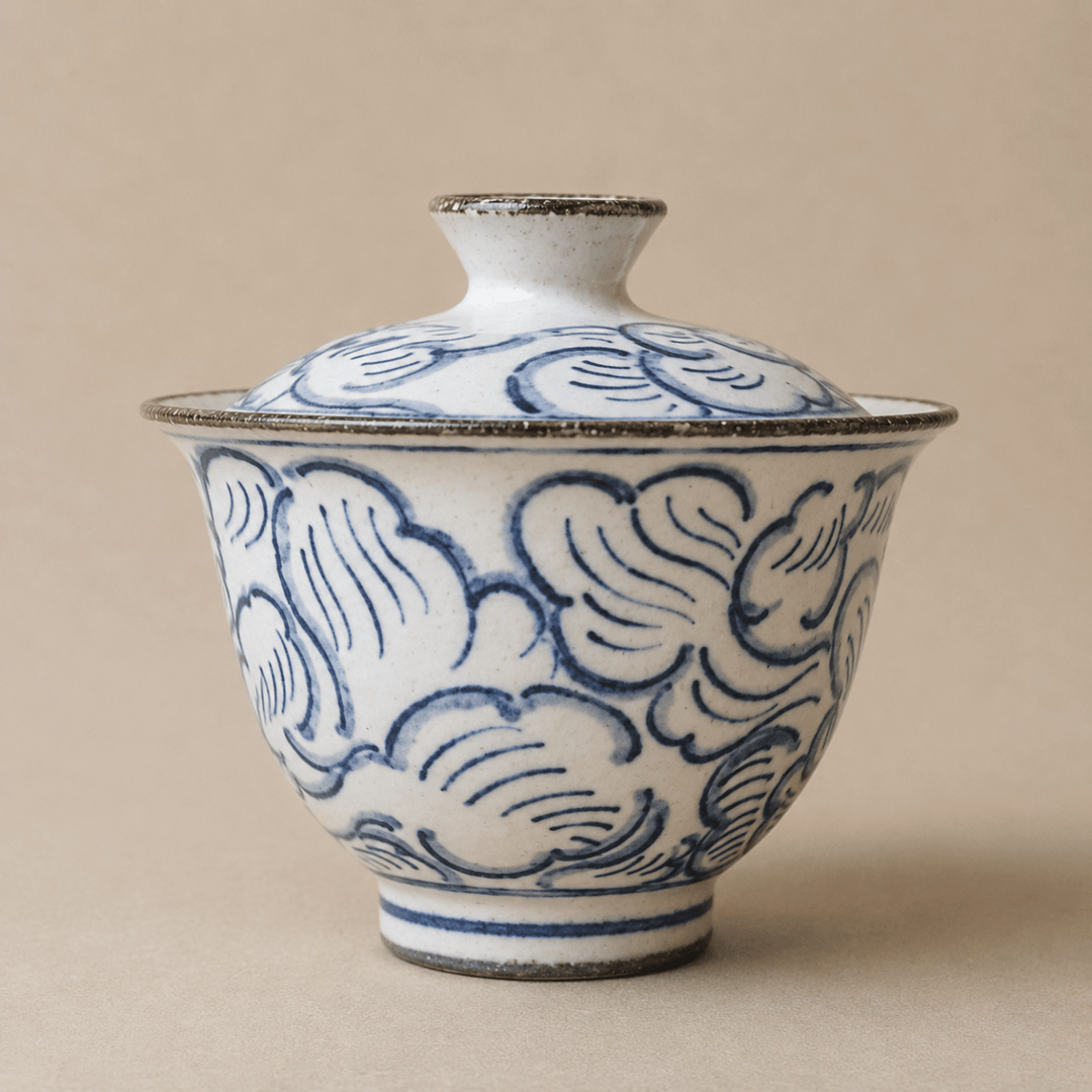 Jingdezhen Hand-Painted "Brush & Ink" Qinghua Gaiwan - Tea and Whisk