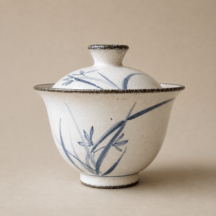 Jingdezhen Hand-Painted "Brush & Ink" Qinghua Gaiwan - Tea and Whisk