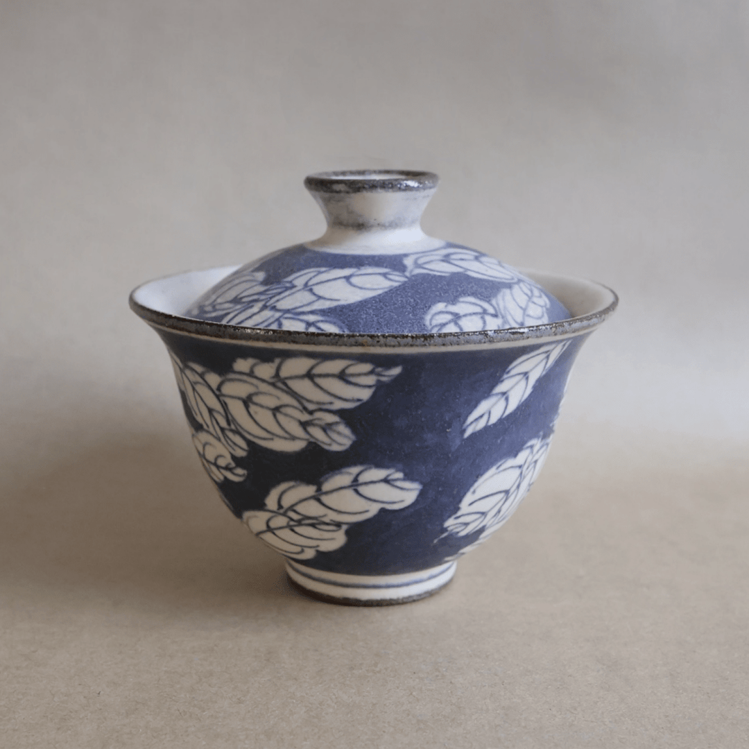 Jingdezhen Hand - Painted "Cerulean Tales" Qinghua Gaiwan - Tea and Whisk