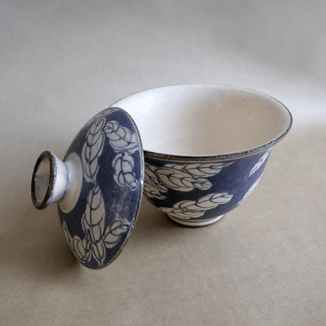 Jingdezhen Hand - Painted "Cerulean Tales" Qinghua Gaiwan - Tea and Whisk