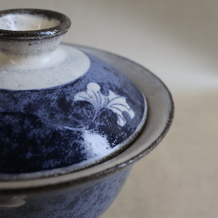 Jingdezhen Hand - Painted "Cerulean Tales" Qinghua Gaiwan - Tea and Whisk