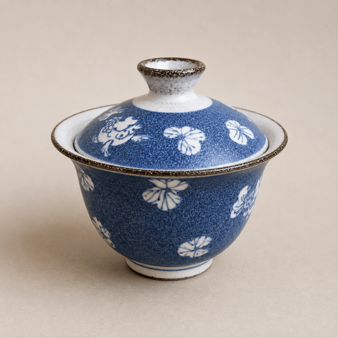 Jingdezhen Hand-Painted "Cerulean Tales" Qinghua Gaiwan - Tea and Whisk