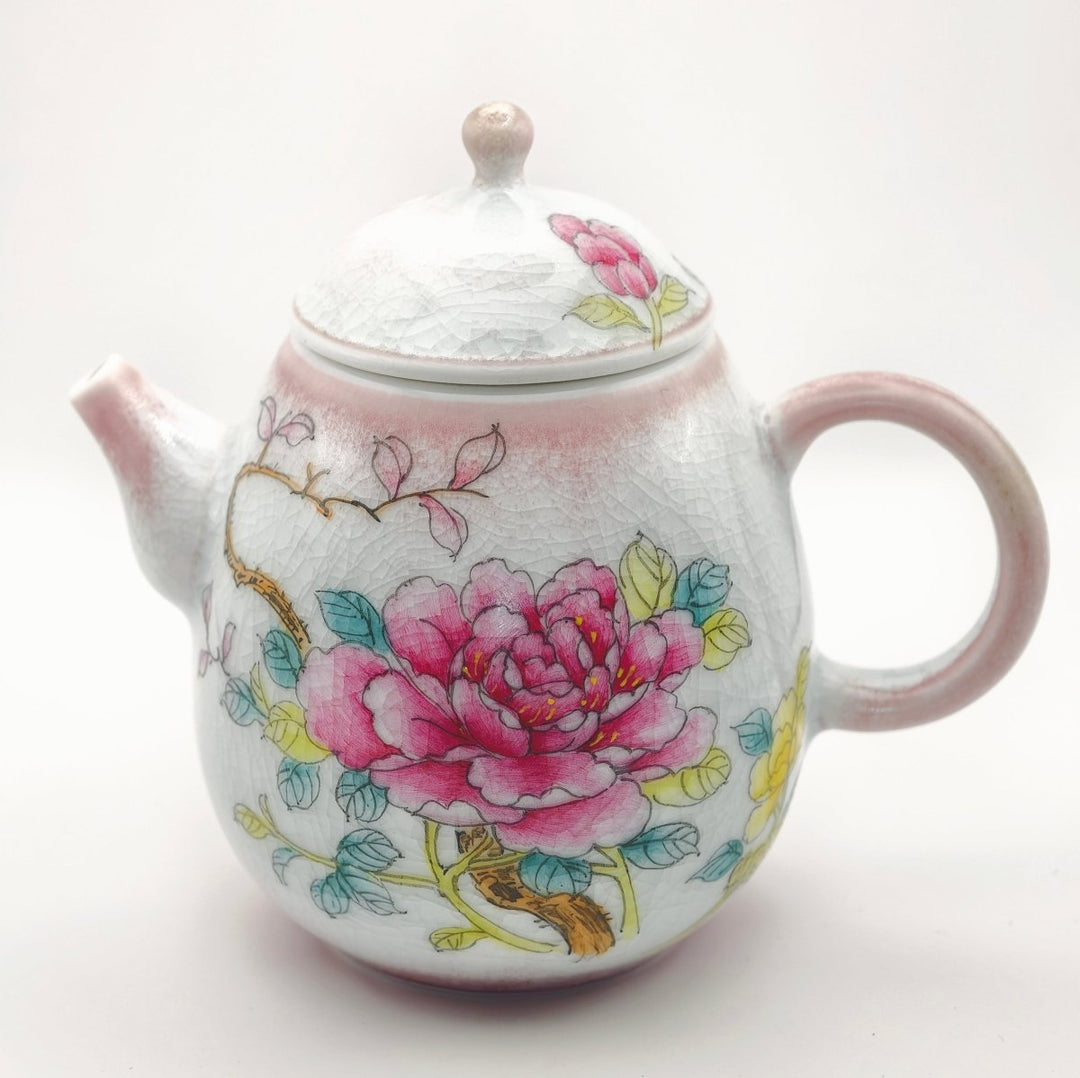 Jingdezhen Hand-Painted "Crimson Peony" Teapot 160ml - Tea and Whisk