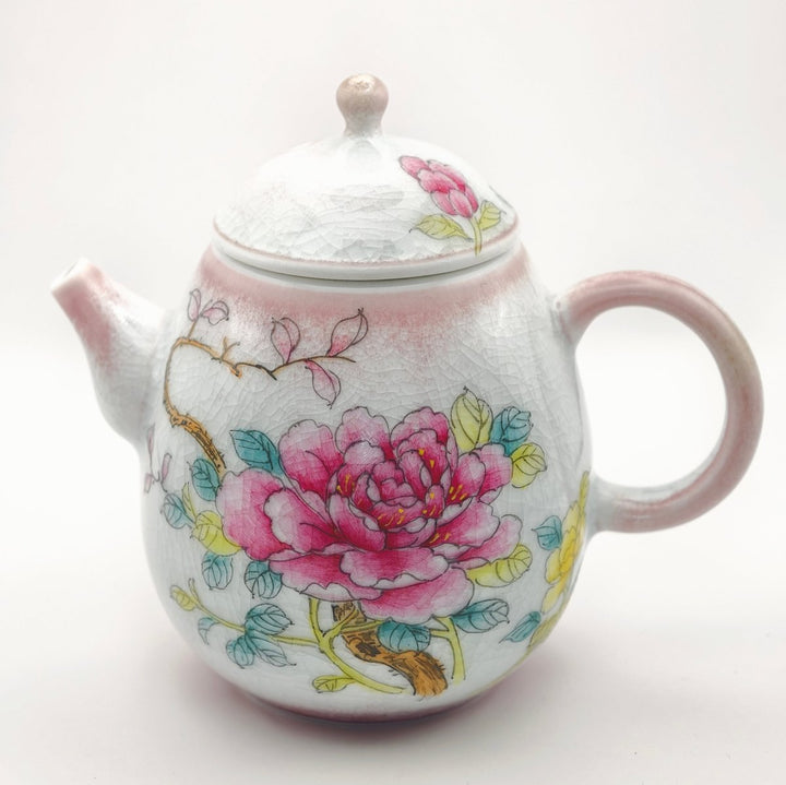 Jingdezhen Hand-Painted "Crimson Peony" Teapot 160ml - Tea and Whisk