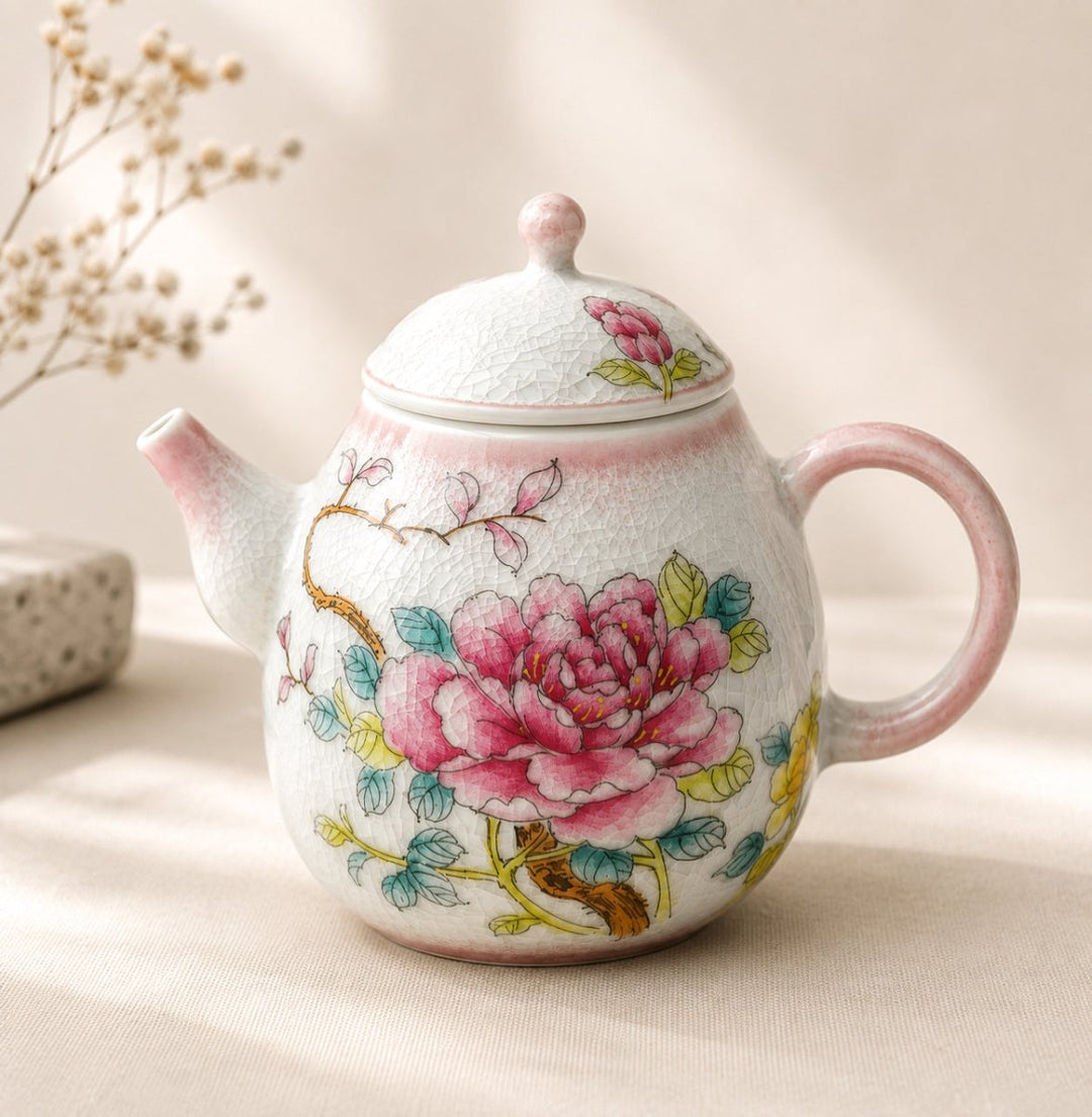 Jingdezhen Hand-Painted "Crimson Peony" Teapot 160ml - Tea and Whisk