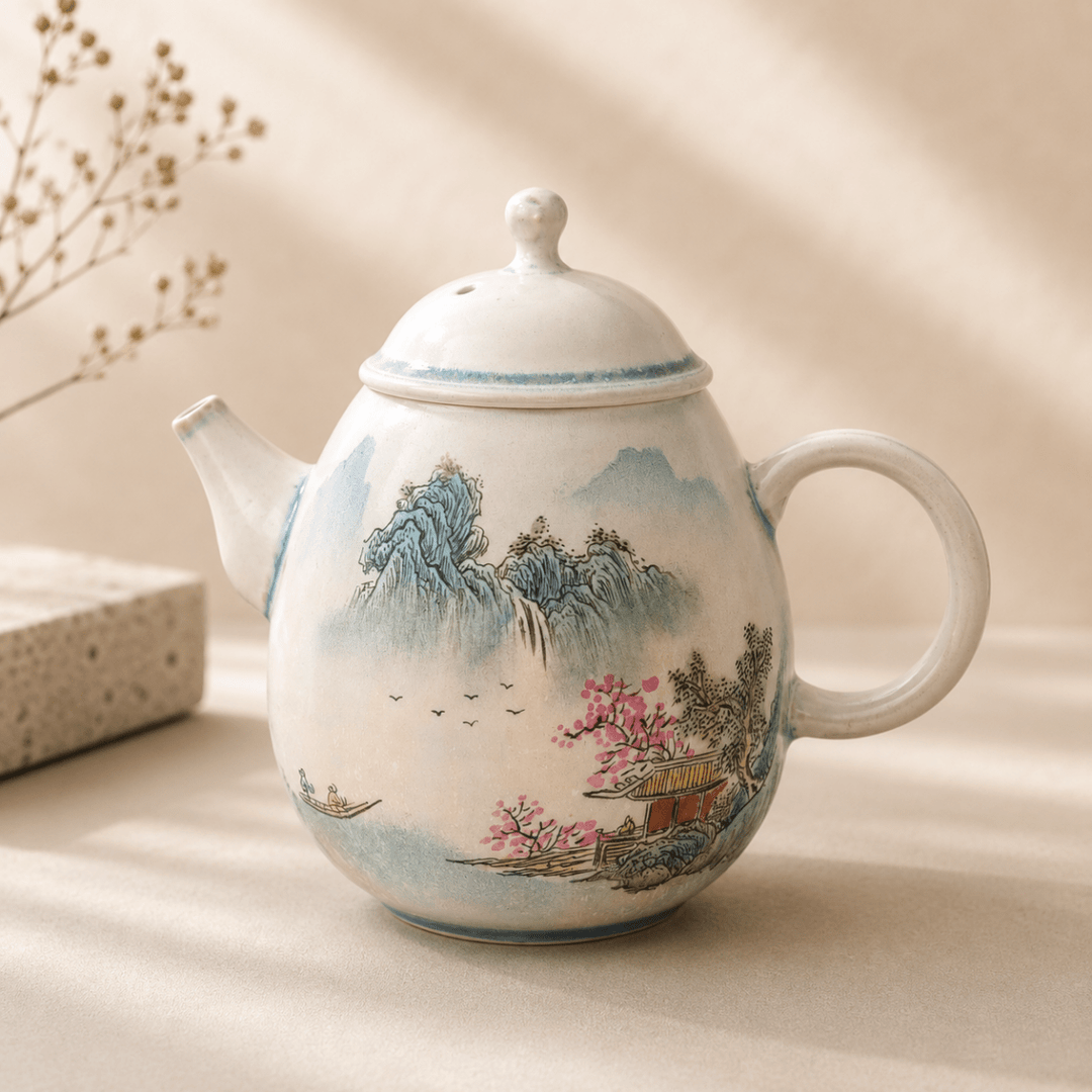 Jingdezhen Hand-Painted "Hidden Pavilion" Teapot - 160ml - Tea and Whisk
